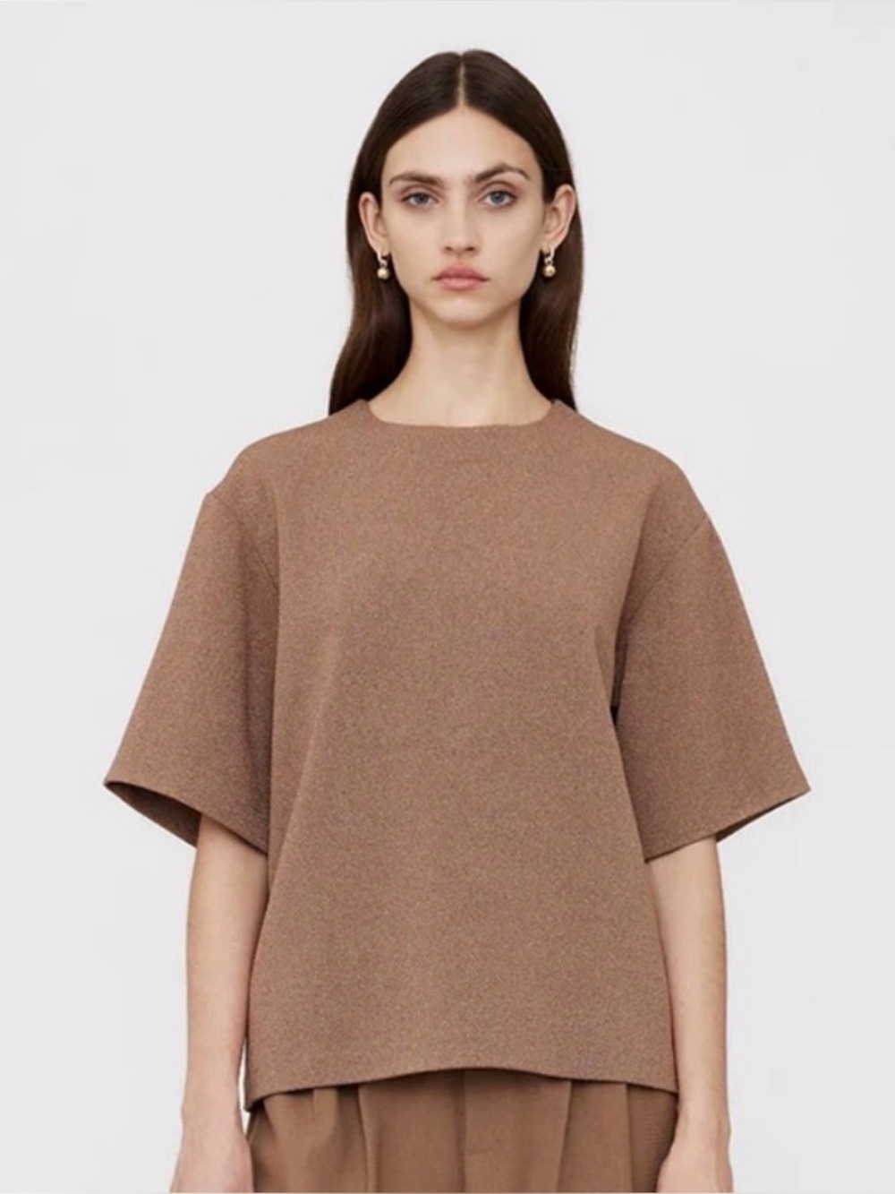 Anine Bing Maddie Camel Textured Crepe Boxy Top XS NWT